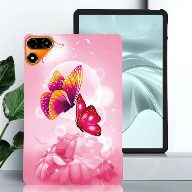 For TECNO Megapad 2 Case Pattern Printing Slim Soft TPU Tablet Cover - Pink Butterfly