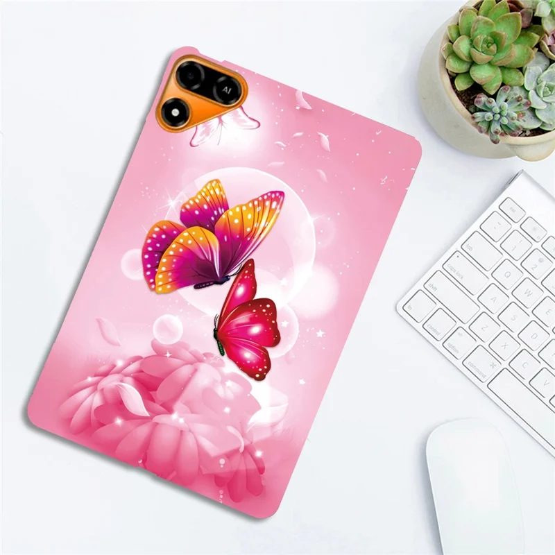 For TECNO Megapad 2 Case Pattern Printing Slim Soft TPU Tablet Cover - Pink Butterfly