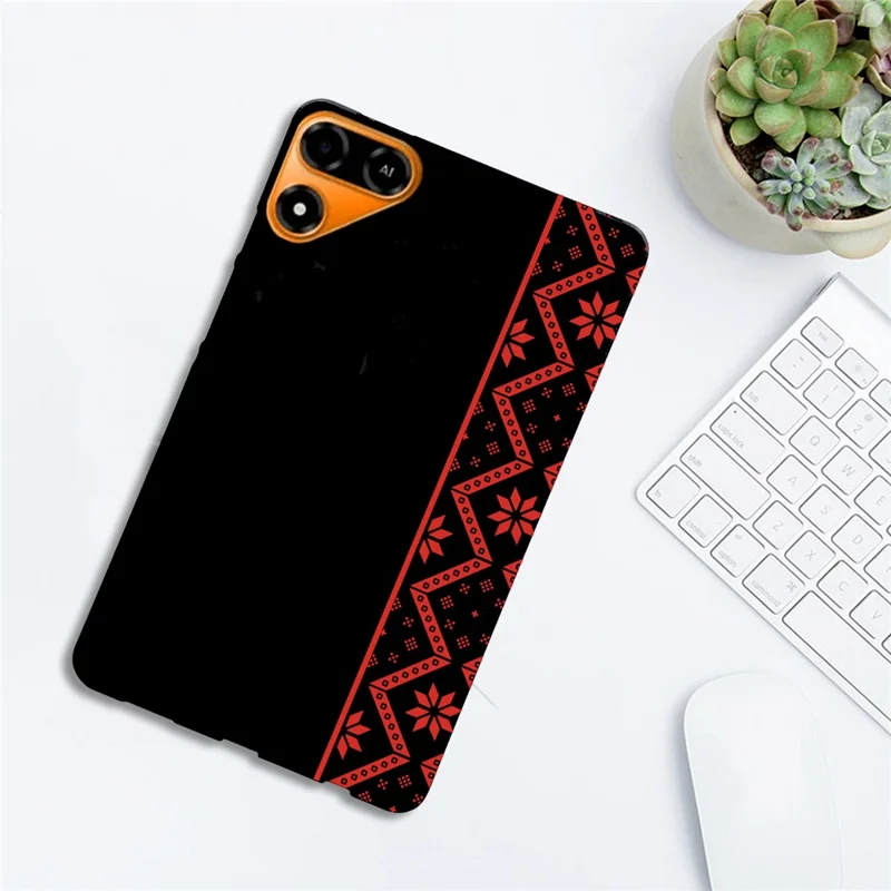 For TECNO Megapad SE2 Case Pattern Printing Soft TPU Tablet Cover - Red Ethnic Pattern
