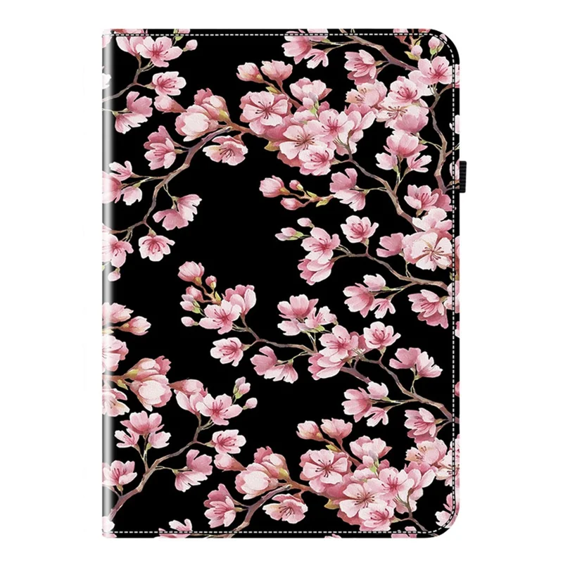 Ledertasche für Samsung Galaxy Tab S12+ mit Musterdruck, Ständer, Kartenfächern - Pflaumenblüte