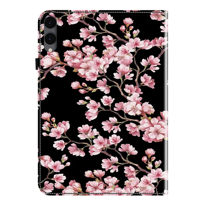 Ledertasche für Samsung Galaxy Tab S12+ mit Musterdruck, Ständer, Kartenfächern - Pflaumenblüte
