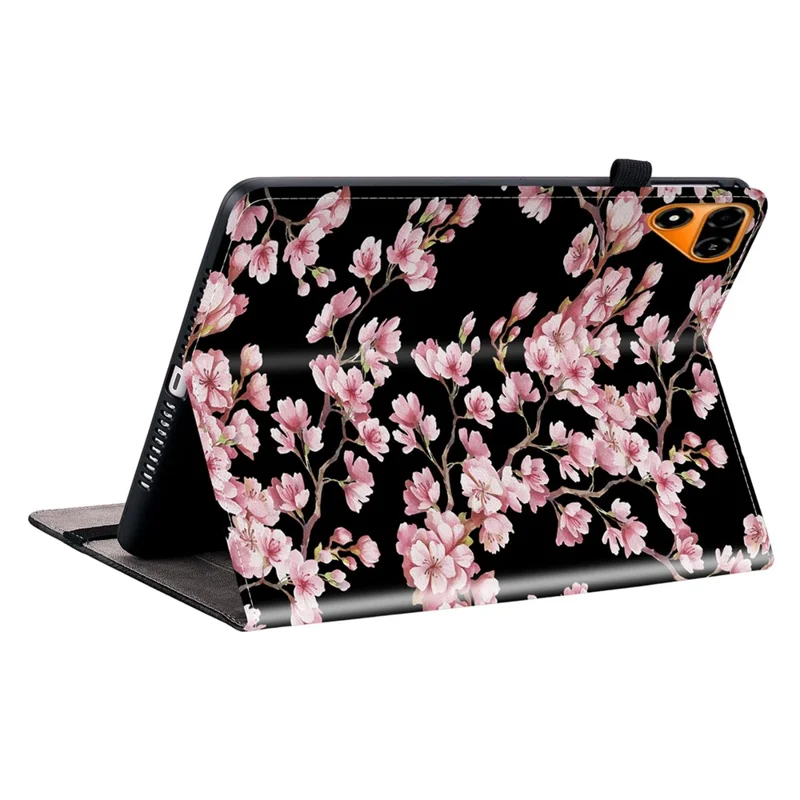 For TECNO Megapad 2 Leather Case Pattern Printed Stand Tablet Cover with Card Slots - Plum Blossom
