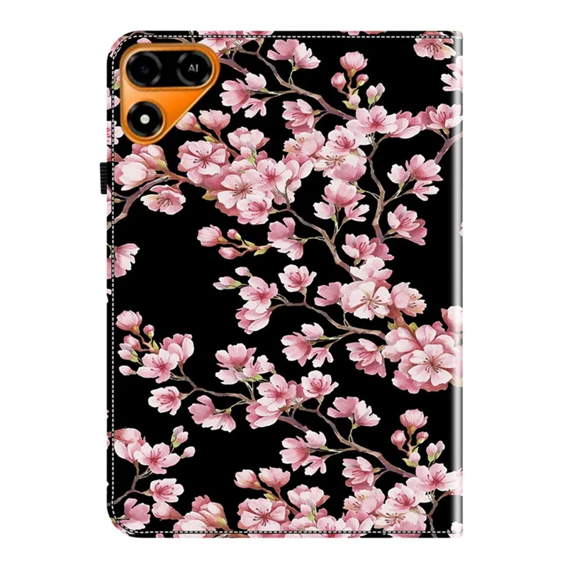 For TECNO Megapad 2 Leather Case Pattern Printed Stand Tablet Cover with Card Slots - Plum Blossom