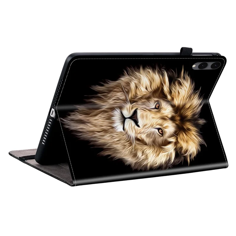 Etui z nadrukiem skóry dla Samsung Galaxy Tab S12+ z funkcją podstawki i kieszeniami na karty - Głowa lwa