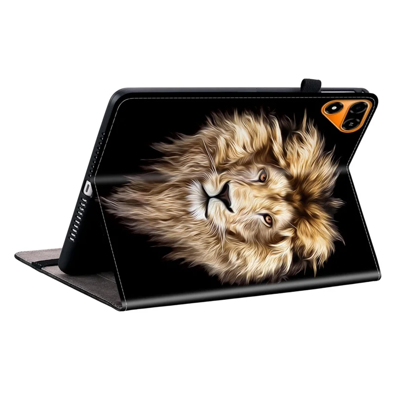 For TECNO Megapad 2 Leather Case Pattern Printed Stand Tablet Cover with Card Slots - Lion Head