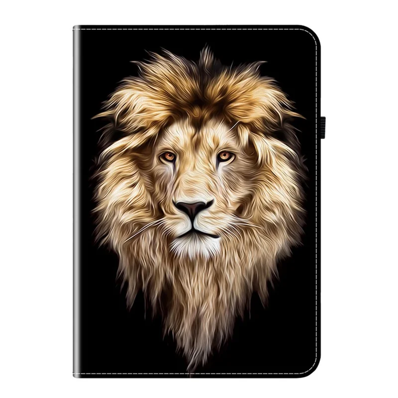 For TECNO Megapad 2 Leather Case Pattern Printed Stand Tablet Cover with Card Slots - Lion Head