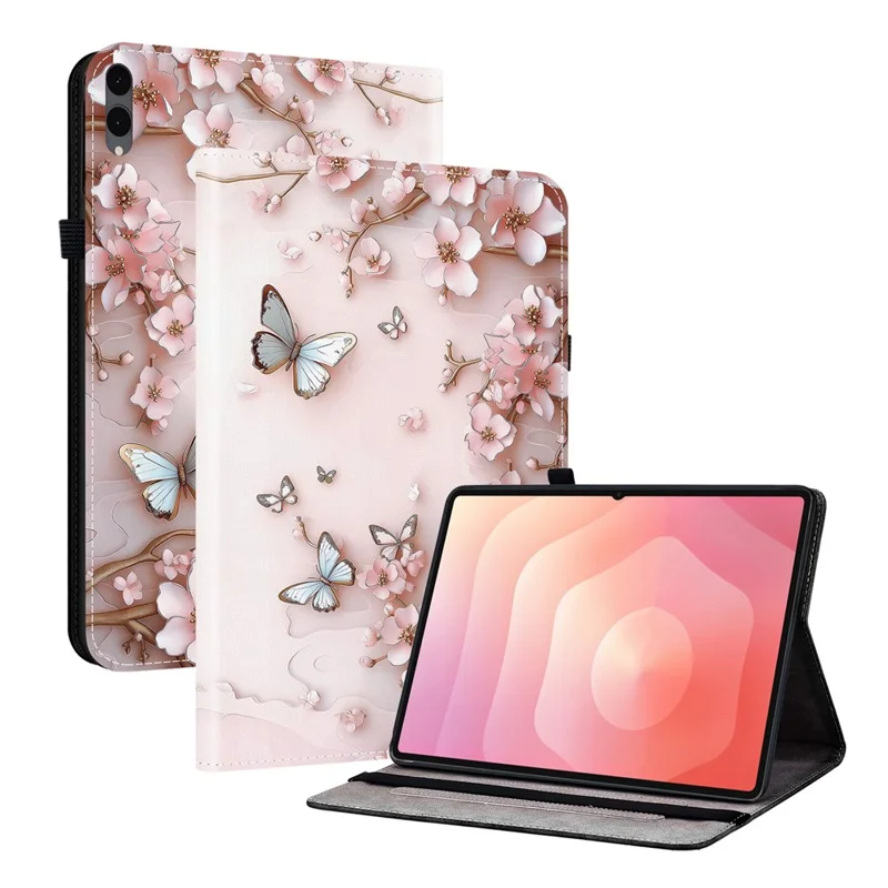 Cover in Pelle per Samsung Galaxy Tab S12+, Custodia con Stampa a Farfalla Rosa, Supporto con Slot per Carte - Rosa