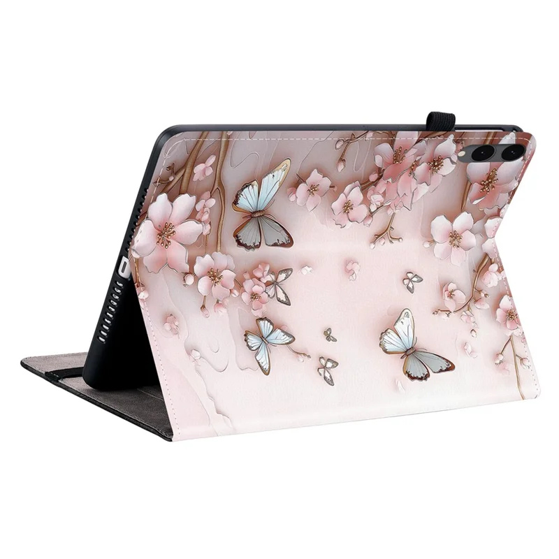 Cover in Pelle per Samsung Galaxy Tab S12+, Custodia con Stampa a Farfalla Rosa, Supporto con Slot per Carte - Rosa
