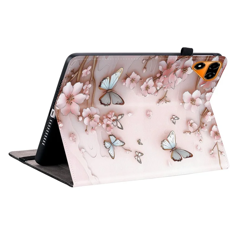 For TECNO Megapad 2 Leather Case Pattern Printed Stand Tablet Cover with Card Slots - Pink Butterfly