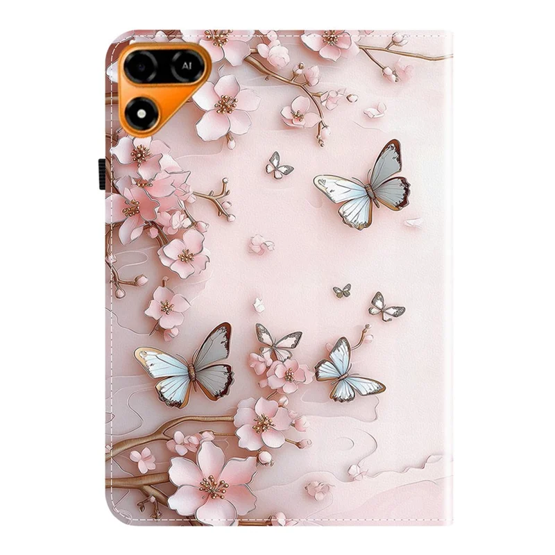 For TECNO Megapad 2 Leather Case Pattern Printed Stand Tablet Cover with Card Slots - Pink Butterfly