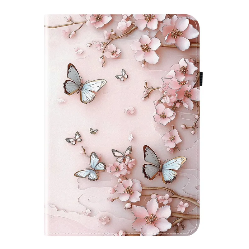 For TECNO Megapad 2 Leather Case Pattern Printed Stand Tablet Cover with Card Slots - Pink Butterfly