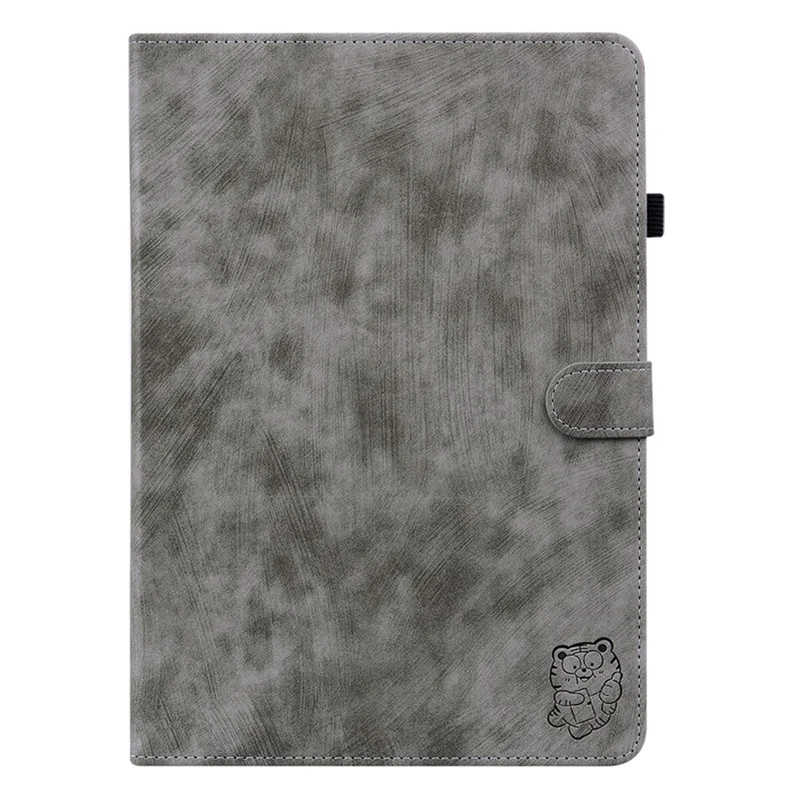 For TECNO Megapad 2 Case Tiger Imprint Anti-Scratch PU Leather Tablet Cover - Grey