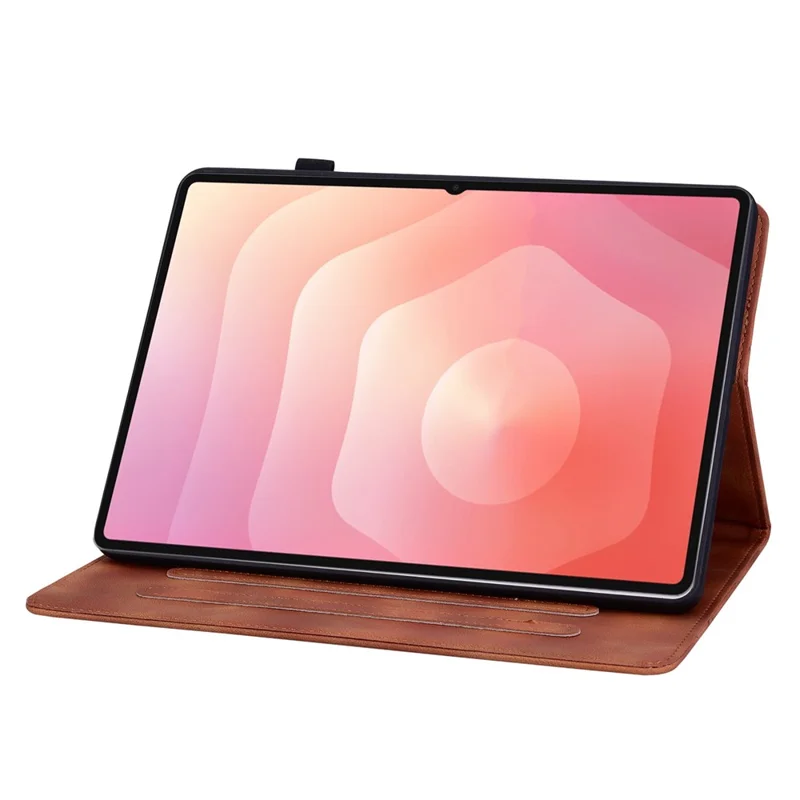 For Samsung Galaxy Tab S12+ Case Lily Flower Imprint Card Slots Leather Tablet Cover - Brown