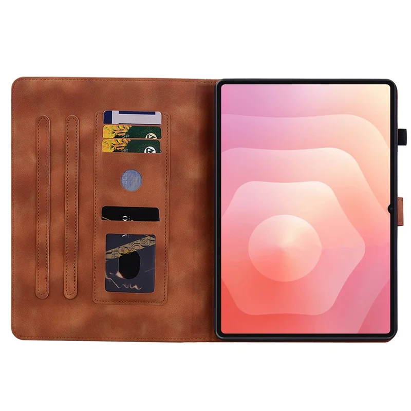 For Samsung Galaxy Tab S12+ Case Lily Flower Imprint Card Slots Leather Tablet Cover - Brown