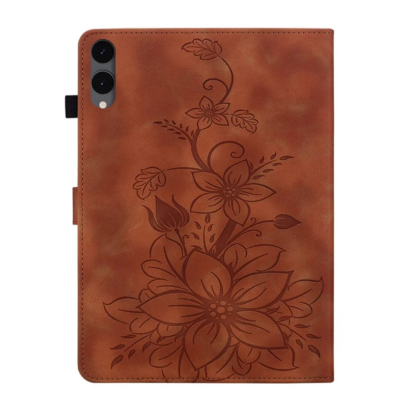 For Samsung Galaxy Tab S12+ Case Lily Flower Imprint Card Slots Leather Tablet Cover - Brown