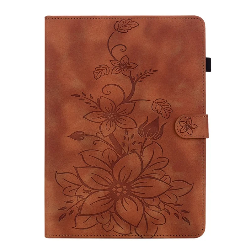 For Samsung Galaxy Tab S12+ Case Lily Flower Imprint Card Slots Leather Tablet Cover - Brown