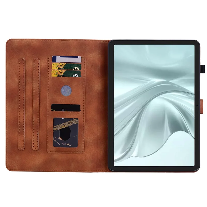 For TECNO Megapad 2 Case Lily Flower Imprint Card Slots Leather Tablet Cover - Brown