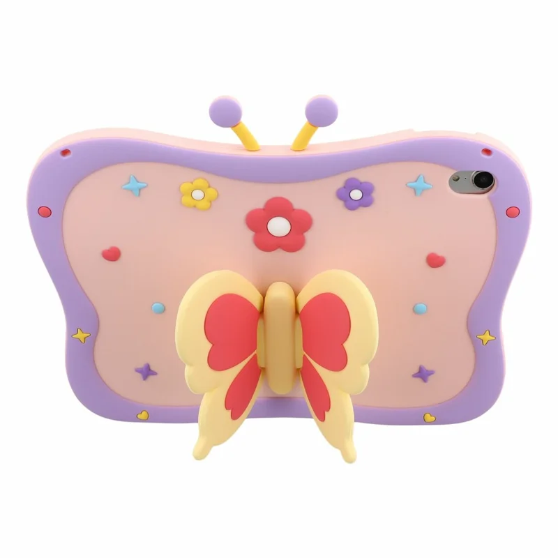 For iPad (2025) / iPad 10.9 (2022) Case 3D Butterfly Kickstand Silicone Tablet Protective Cover with Shoulder Strap