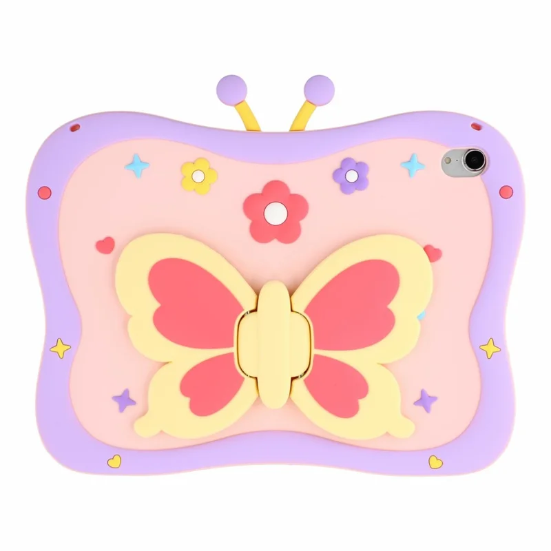 For iPad (2025) / iPad 10.9 (2022) Case 3D Butterfly Kickstand Silicone Tablet Protective Cover with Shoulder Strap