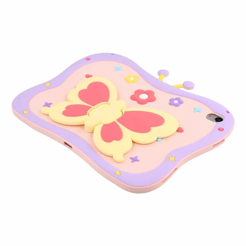 For iPad (2025) / iPad 10.9 (2022) Case 3D Butterfly Kickstand Silicone Tablet Protective Cover with Shoulder Strap