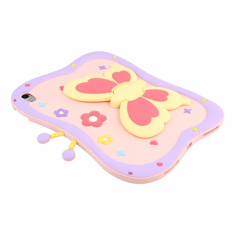 For iPad (2025) / iPad 10.9 (2022) Case 3D Butterfly Kickstand Silicone Tablet Protective Cover with Shoulder Strap