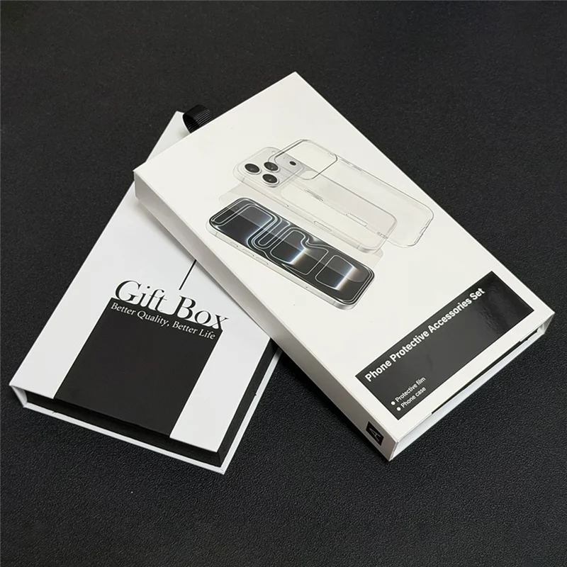 10Pcs Hard Paper Packaging Box for Phone Case and Screen Protector Drawer Style Foam Insert Gift Box - Black / White