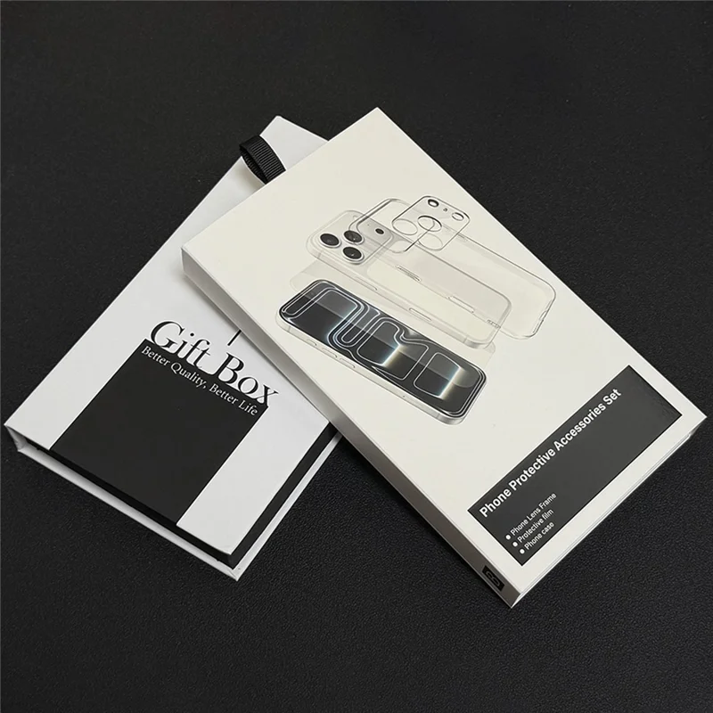 10Pcs Hard Paper Packaging Box for Phone Case, Screen Protector and Lens Protector 3-in-1 Phone Accessories Gift Box - Black / White