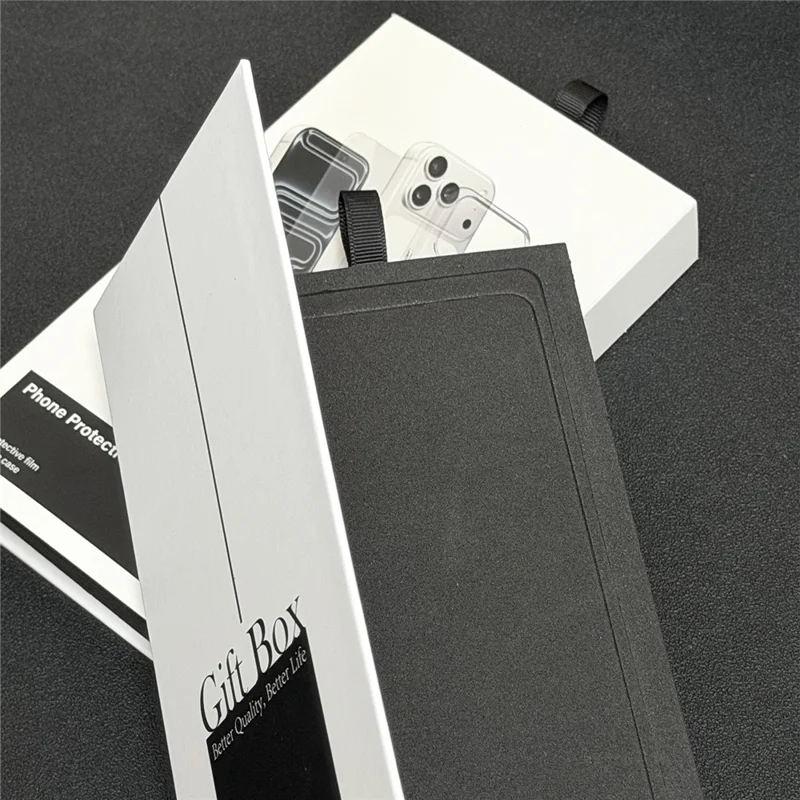 10Pcs Hard Paper Packaging Box for Phone Case, Screen Protector and Lens Protector 3-in-1 Phone Accessories Gift Box - Black / White