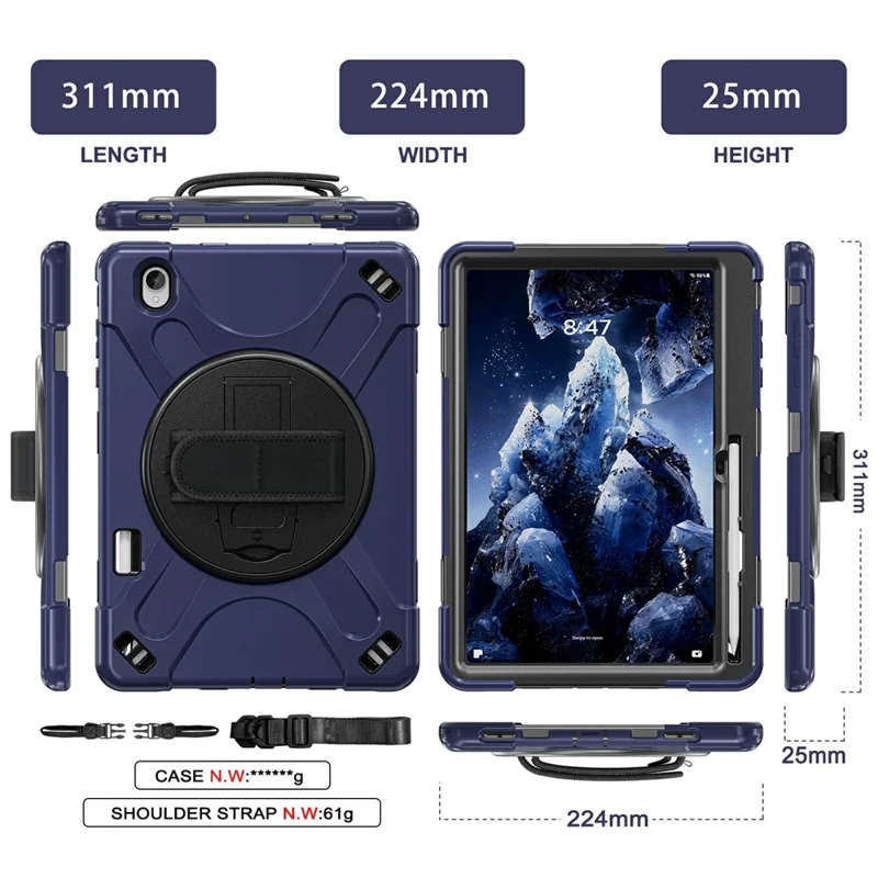 For Samsung Galaxy Tab S12+ Case TPU + PC + Silicone Kickstand Anti Drop Tablet Cover - Navy Blue