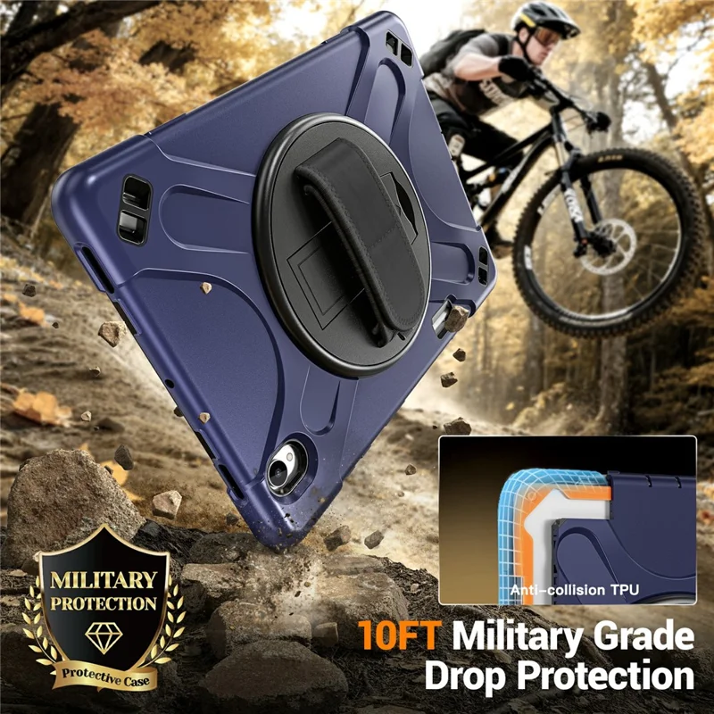 For Samsung Galaxy Tab S12+ Case TPU + PC + Silicone Kickstand Anti Drop Tablet Cover - Navy Blue