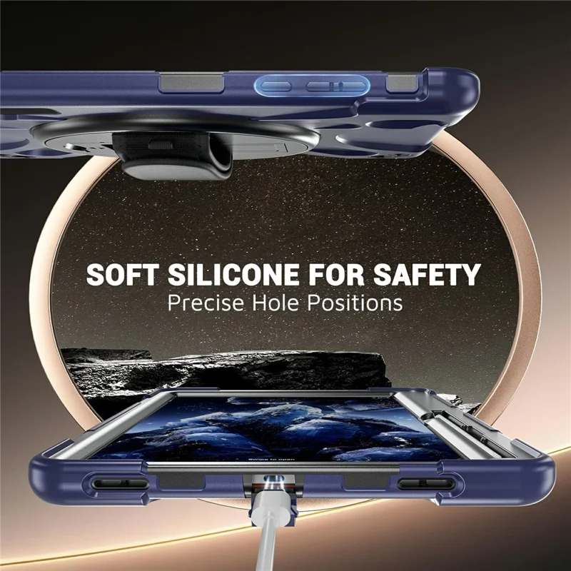 For Samsung Galaxy Tab S12+ Case TPU + PC + Silicone Kickstand Anti Drop Tablet Cover - Navy Blue