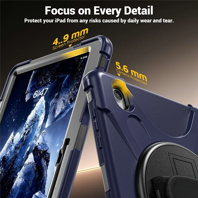 For Samsung Galaxy Tab S12+ Case TPU + PC + Silicone Kickstand Anti Drop Tablet Cover - Navy Blue