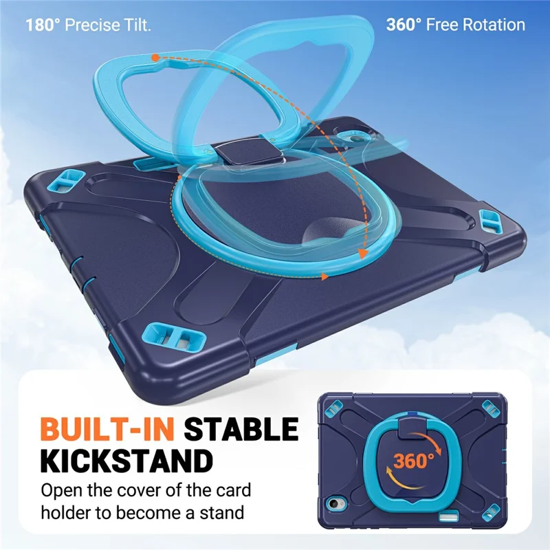 For Samsung Galaxy Tab S12+ Case TPU + PC + Silicone Tablet Cover Swivel Kickstand Handle Grip - Navy Blue