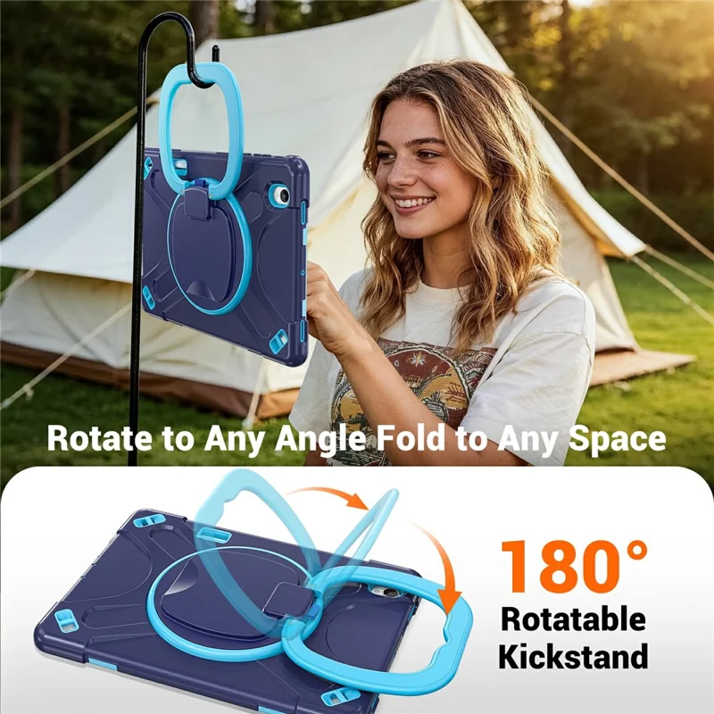 For Samsung Galaxy Tab S12+ Case TPU + PC + Silicone Tablet Cover Swivel Kickstand Handle Grip - Navy Blue