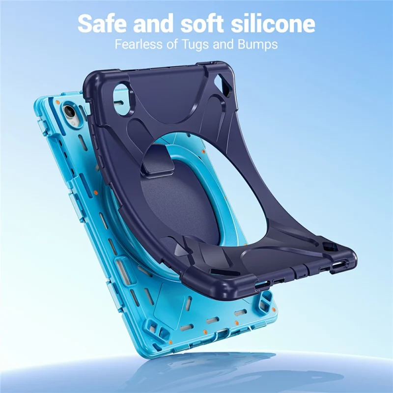 For Samsung Galaxy Tab S12+ Case TPU + PC + Silicone Tablet Cover Swivel Kickstand Handle Grip - Navy Blue