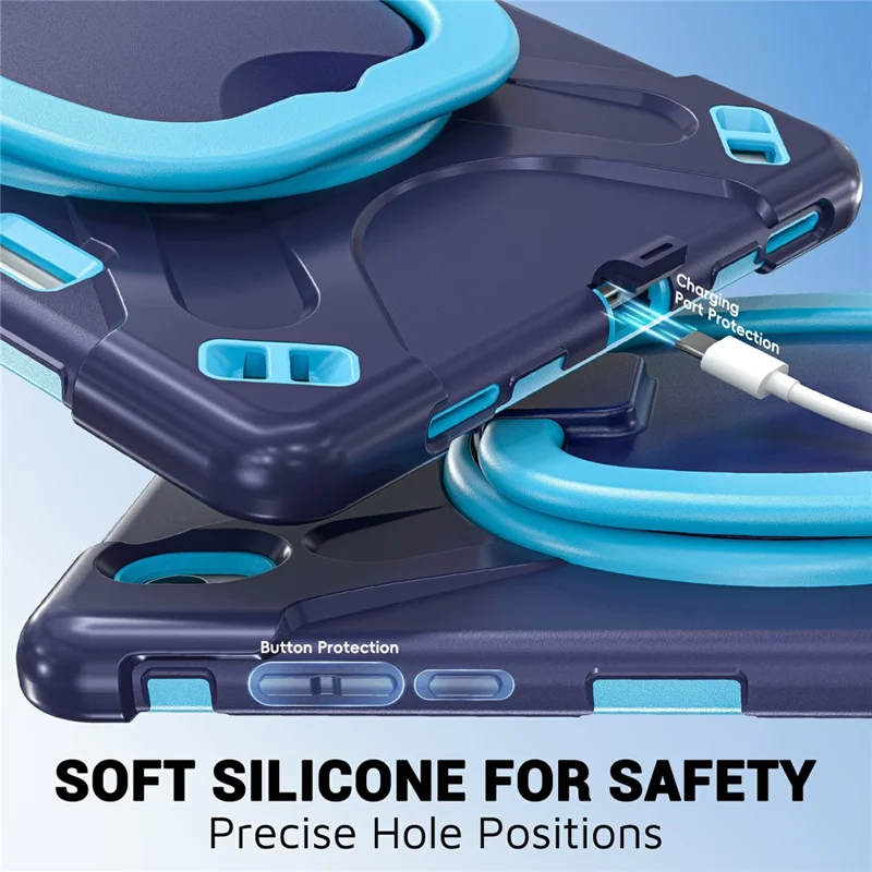For Samsung Galaxy Tab S12+ Case TPU + PC + Silicone Tablet Cover Swivel Kickstand Handle Grip - Navy Blue