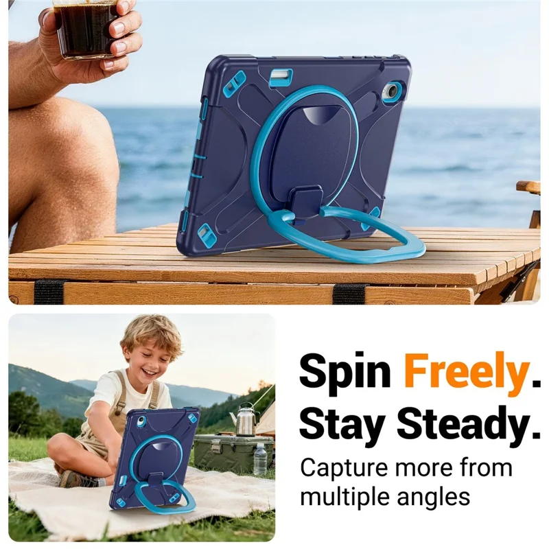 For Samsung Galaxy Tab S12+ Case TPU + PC + Silicone Tablet Cover Swivel Kickstand Handle Grip - Navy Blue