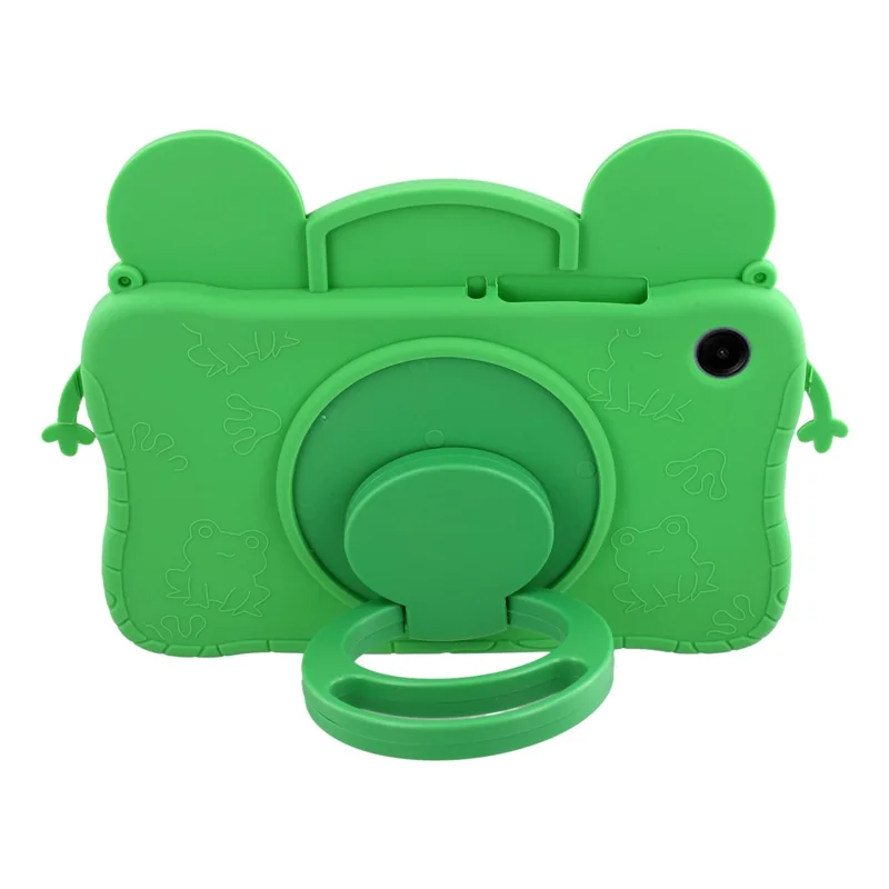 For Samsung Galaxy Tab A11 / Tab A9 Case Rotating Kickstand Cartoon Frog Silicone Tablet Cover with Shoulder Strap