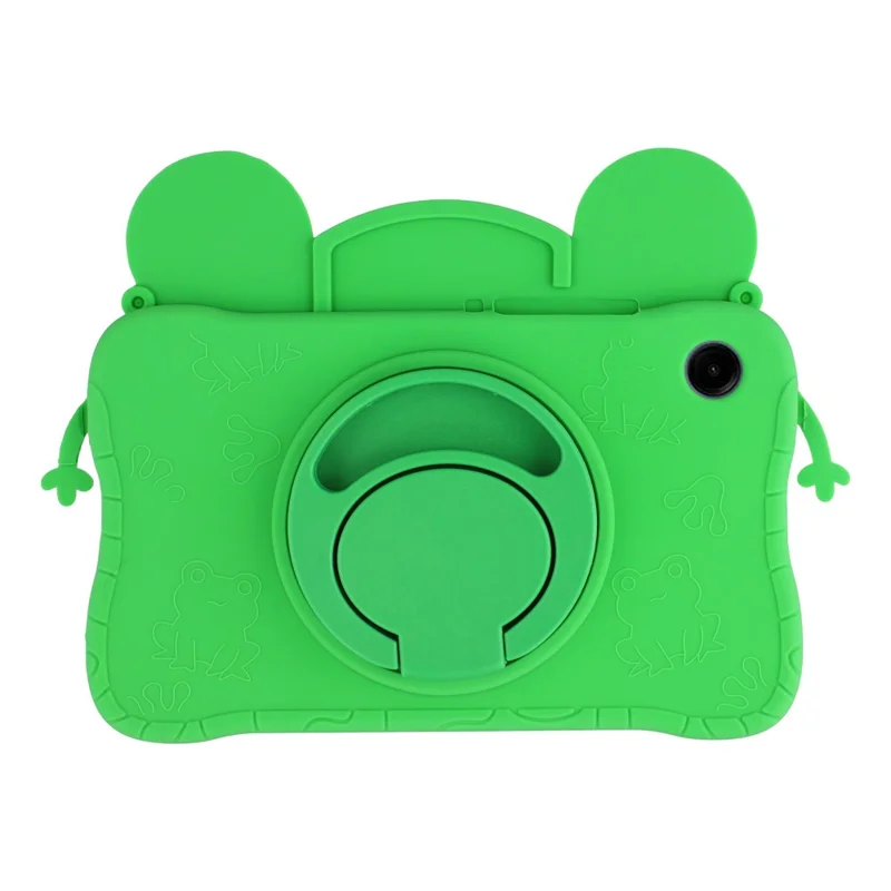 For Samsung Galaxy Tab A11 / Tab A9 Case Rotating Kickstand Cartoon Frog Silicone Tablet Cover with Shoulder Strap