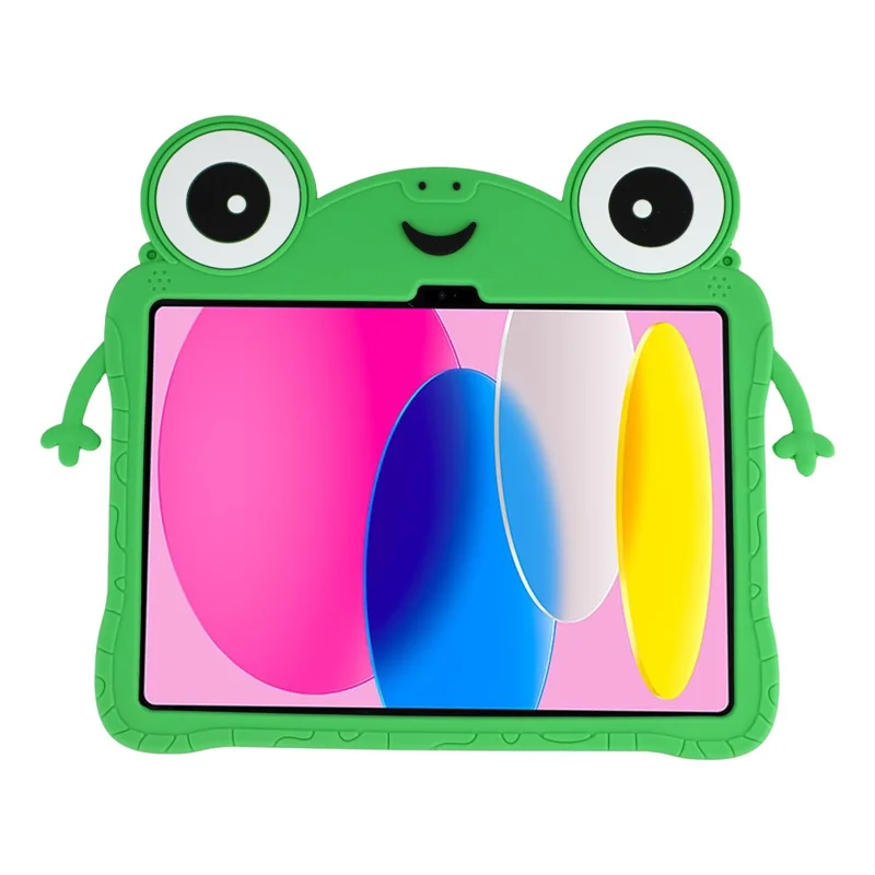 For iPad (2025) / iPad 10.9 (2022) Case Rotating Kickstand Cartoon Frog Silicone Tablet Cover with Shoulder Strap