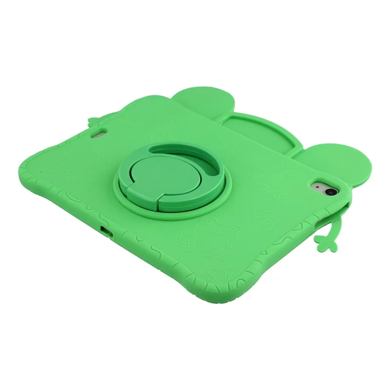 For iPad (2025) / iPad 10.9 (2022) Case Rotating Kickstand Cartoon Frog Silicone Tablet Cover with Shoulder Strap