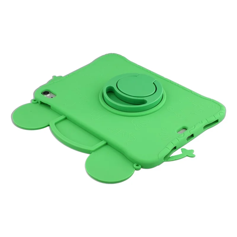 For iPad (2025) / iPad 10.9 (2022) Case Rotating Kickstand Cartoon Frog Silicone Tablet Cover with Shoulder Strap