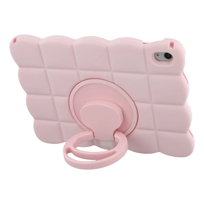 For iPad (2025) / iPad 10.9 (2022) Case Rotating Kickstand Square Texture Silicone Tablet Cover with Shoulder Strap - Pink