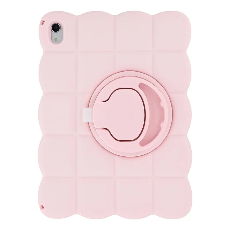For iPad (2025) / iPad 10.9 (2022) Case Rotating Kickstand Square Texture Silicone Tablet Cover with Shoulder Strap - Pink