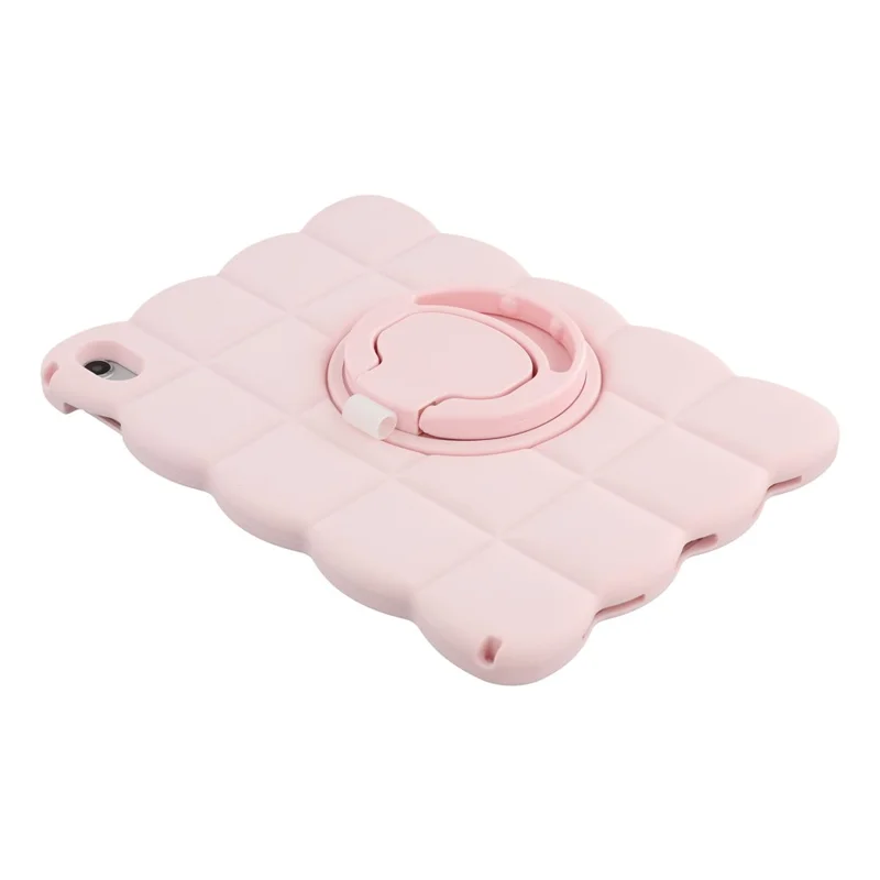 For iPad (2025) / iPad 10.9 (2022) Case Rotating Kickstand Square Texture Silicone Tablet Cover with Shoulder Strap - Pink