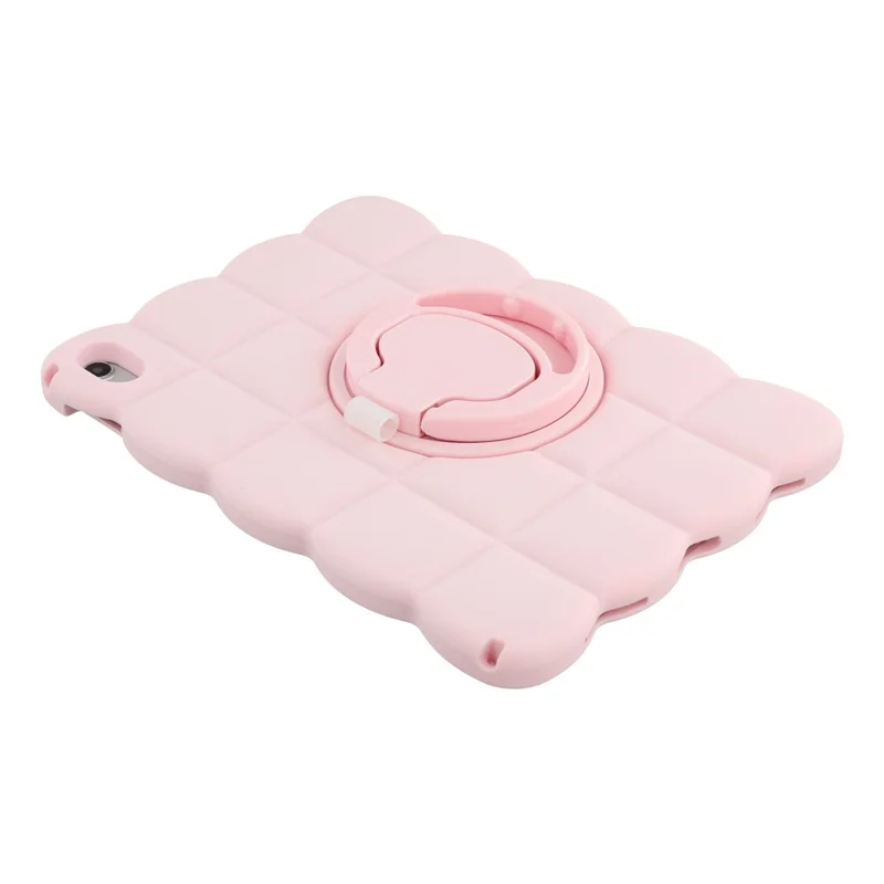 For iPad (2025) / iPad 10.9 (2022) Case Rotating Kickstand Square Texture Silicone Tablet Cover with Shoulder Strap - Pink