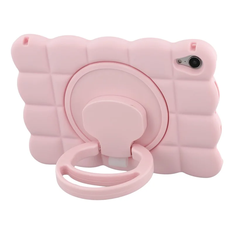 Funda para iPad mini (2024) / (2021) con Soporte Giratorio, Textura Cuadrada de Silicona, con Correa de Hombro - Rosa