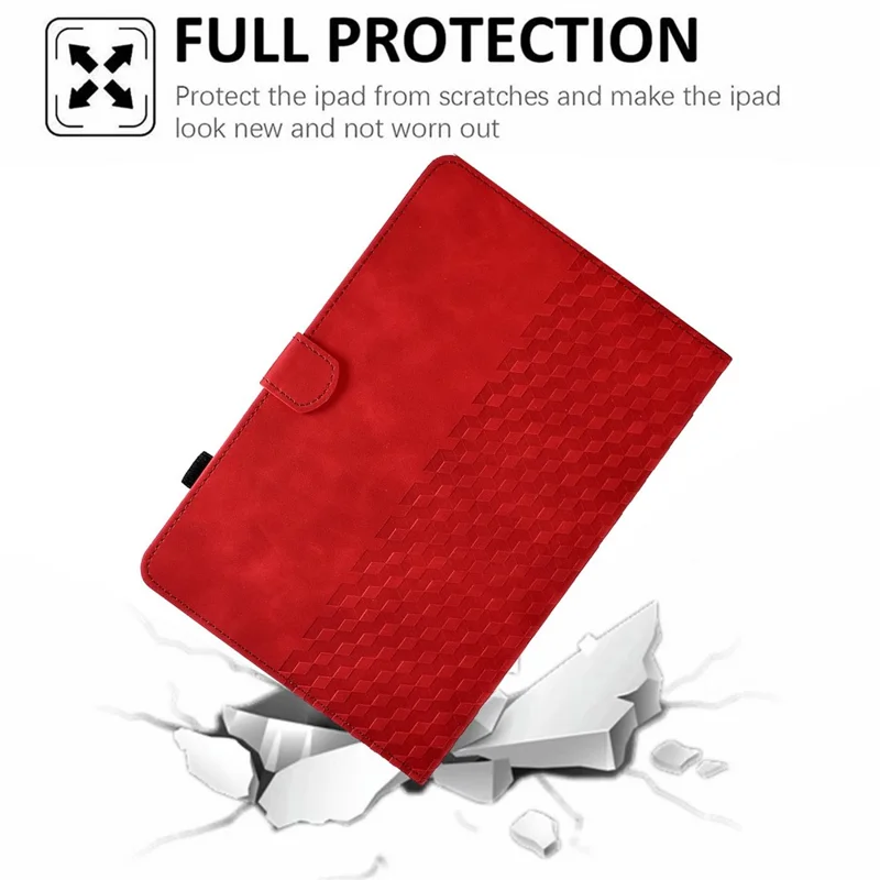 Etui na Samsung Galaxy Tab S12+ Etui z wcięciami na karty, blokowy wzór, skórzana obudowa - Czerwony