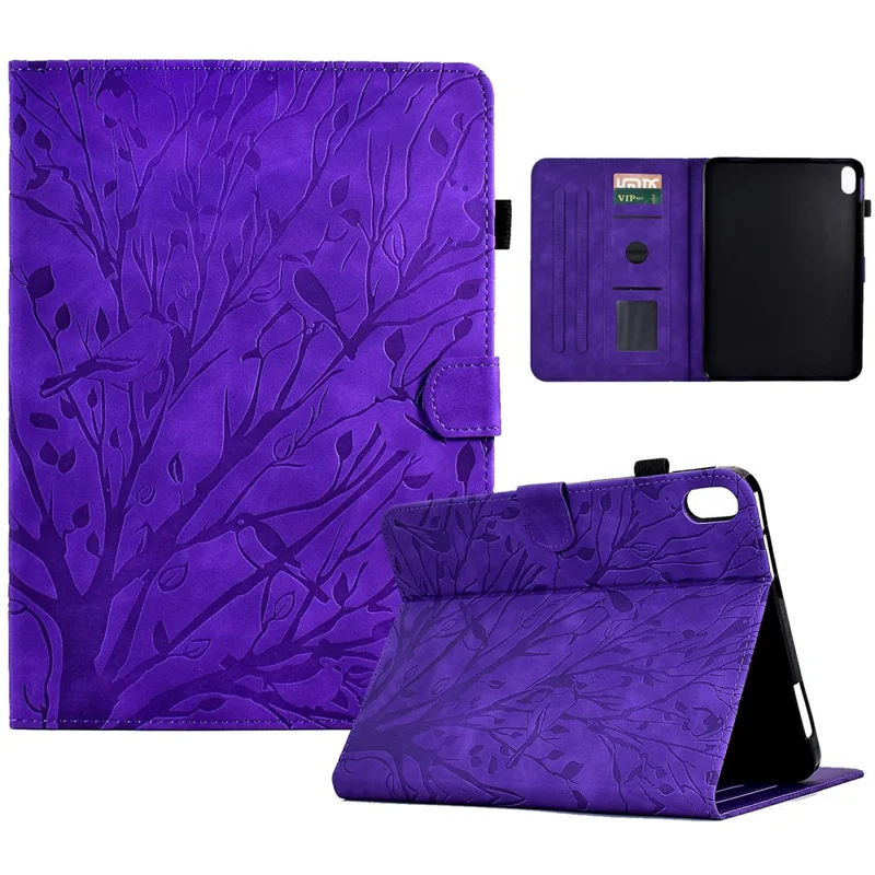 For Samsung Galaxy Tab S12+ Leather Case Tree Pattern Card Slots Stand Cover - Purple