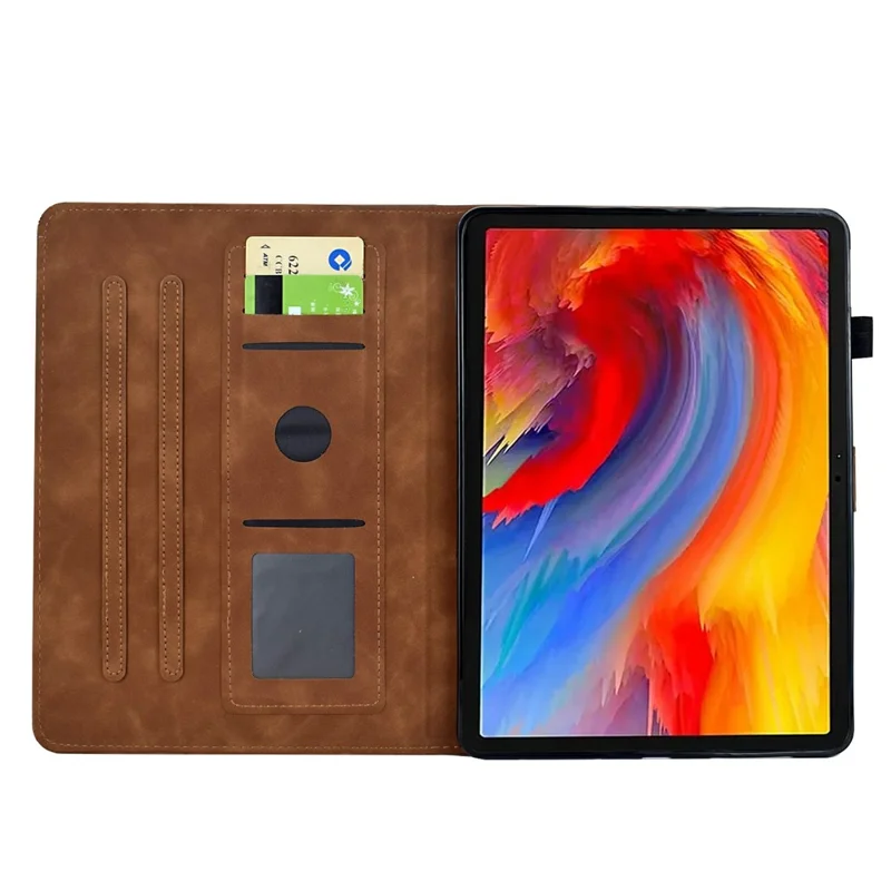 For Samsung Galaxy Tab S12+ Case Flower Bird Imprinted Card Holder Leather Tablet Cover - Brown